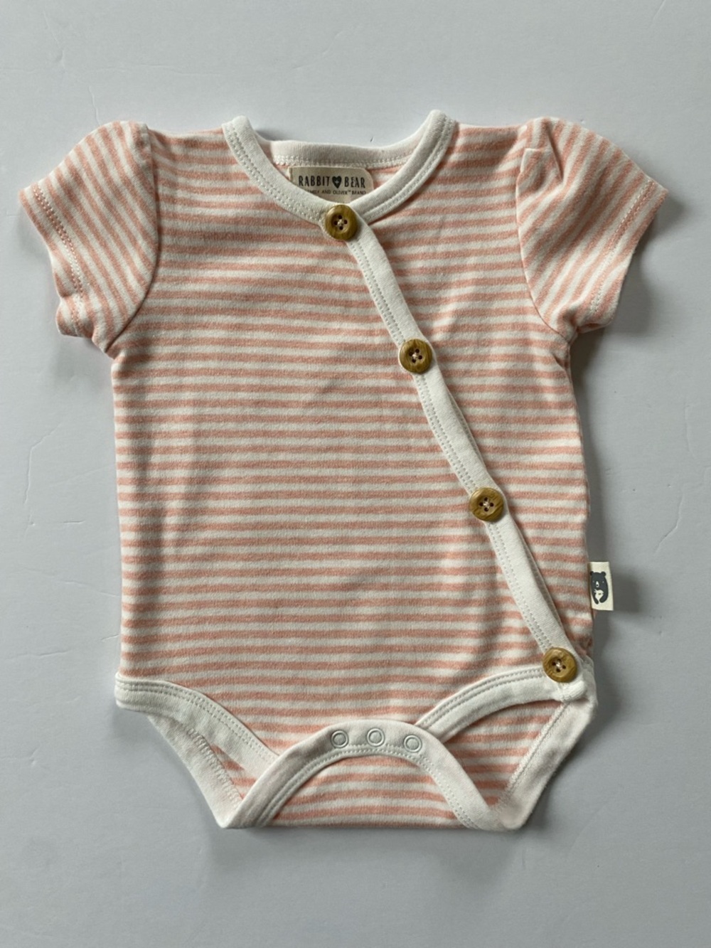 Rabbit and Bear Shirt 3 6 Months Snap Top Buttons Pink Striped short sleeves